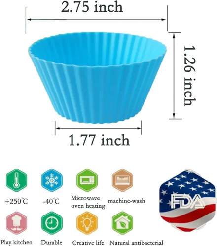 Miniatura 2 de Paquete de 24 tazas reutilizables de silicona para hornear cupcakes, tazas de 2.75 pulgadas y forros antiadherentes para muffins para fiestas