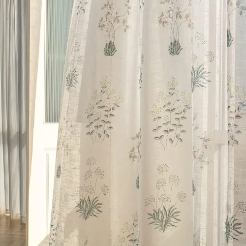 Miniatura 12 de SUOUO Cortinas blancas semitransparentes con hojas azules para dormitorio, comedor, sala de estar, lino texturizado de 84 pulgadas de largo