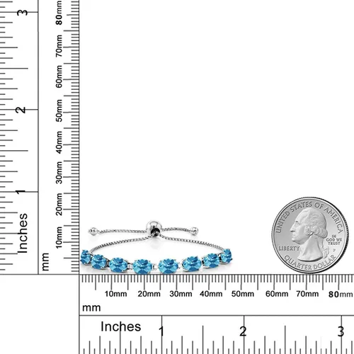 Miniatura 182 de Gem Stone King Pulsera de plata de ley 925 con piedra natal ovalada de 0.276 x 0.197 in para mujer, totalmente ajustable hasta 9 pulgadas