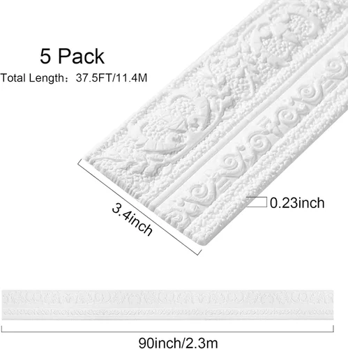 Miniatura 3 de TaoBary Moldura de Espuma Flexible Autoadhesiva de 90 x 3 Pulgadas Borde de Papel Tapiz Moldura Trim 3D Líneas Decorativas de Pared Adhesivas Blanco