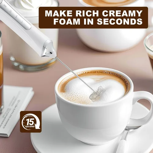 Miniatura 3 de Espumador de leche eléctrico de mano con 2 cabezas, batidor de espuma de café con USB recargable de 3 velocidades, licuadora de espuma para latte