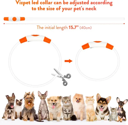 Miniatura 3 de Vizpet - Collares para perros pequeños, collar ajustable con luz LED, recargable por USB, collar de seguridad brillante para gatos y perros (naranja)