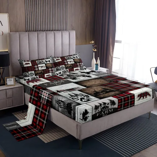 Miniatura 8 de Erosebridal Woodland Animals Bed Sheets Twin Bear Deer Wolf Hunting Theme Sheet Set for Kids Boys Girls Rustic Cabin Lodge Decor Sheets Farmhouse