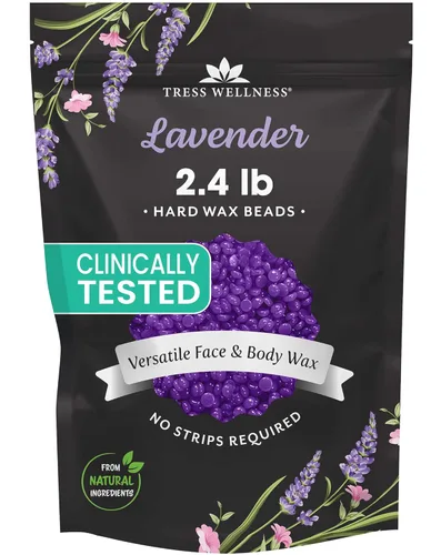 Tress Wellness Cuentas de cera, seguras para la piel, probadas dermatológicamente, kit para bikini en casa, brasileño y cuerpo completo, lavanda,