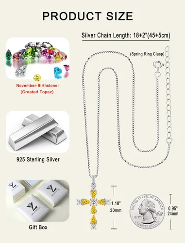 Miniatura 191 de YL Collar de cruz de plata de ley 925 con colgante de piedra natal religiosa para mujer