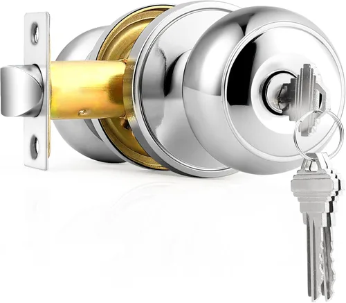 Miniatura 12 de Probrico Perillas de puerta exterior con cerradura con cerradura de bola plana para puerta de entrada en color negro, llave interior, herrajes