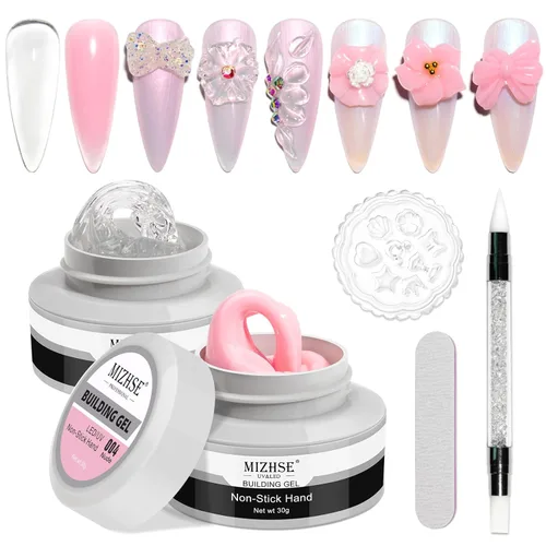 Miniatura 8 de MIZHSE Gel Constructor Claro y Sólido para Uñas, 30g Gel Constructor Duro para Extensión de Uñas Sin Pegamento, Arte de Uñas 3D para Esculpir