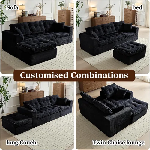 Miniatura 4 de ROXGOX Sofás seccionales para sala de estar, moderno sofá deshuesado con asiento profundo, sofá modular con diván en forma de L, pana de felpa,