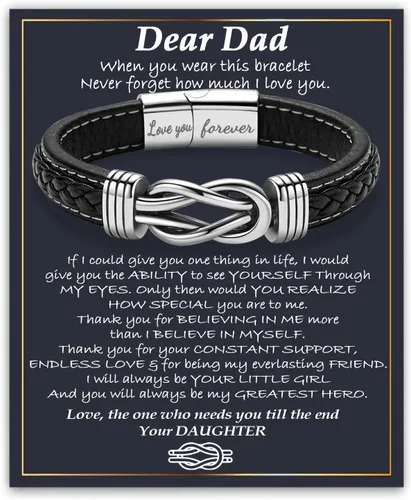 Miniatura 19 de Gifts for Men Infinity Leather Bracelet for Dad New Daddy Husband Boyfriend Son Grandson Brother Nephew Uncle Brown Braided Engraved Leather Jewelry