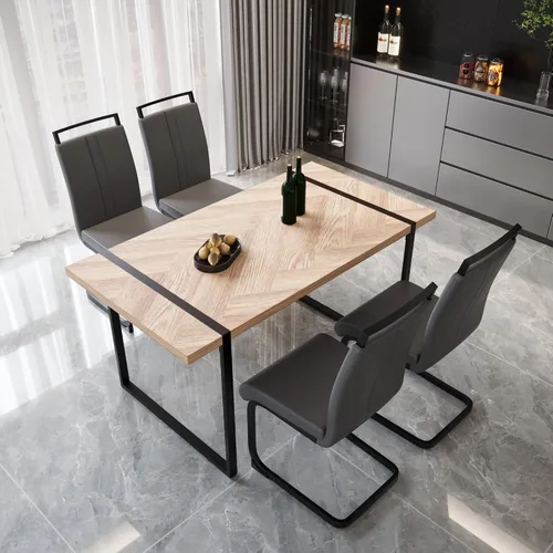 Miniatura 26 de YYQ Juego de mesa de comedor para 4, mesa de cocina de madera de 59 pulgadas y sillas para 4, moderno juego de mesa de comedor de 5 piezas con 4