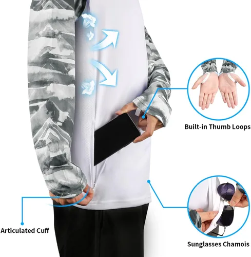 Miniatura 62 de Palmyth - Camiseta de pesca para hombre, con manga larga, protección solar ultravioleta FPU 50+, con bolsillo