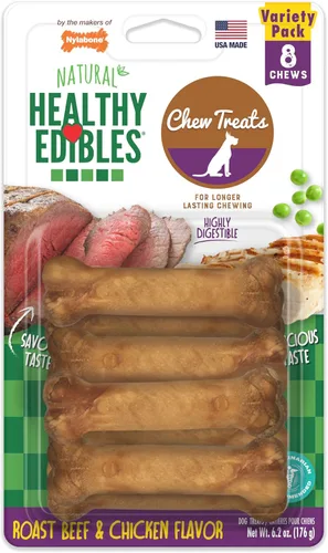 Miniatura 17 de Nylabone Healthy Edibles Masticables Naturales para Perros Golosinas Masticables de Larga Duración para Perros, Sabor a Carne Asada y Pollo