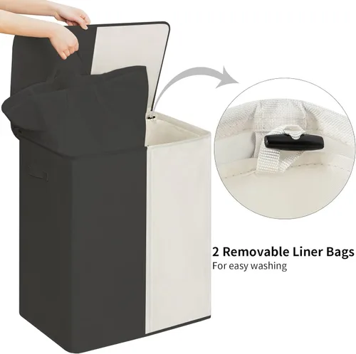 Miniatura 2 de WOWLIVE Cesta de lavandería doble con tapa y bolsas de lavandería extraíbles, cesta grande de lavandería de 154 litros, cesta de ropa sucia plegable