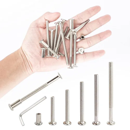 Miniatura 9 de 30 piezas M6 - Kit de conectores de junta de muebles y tuerca de casquillo, uso para pernos de cuna, pernos de cuna hexagonales, tornillos