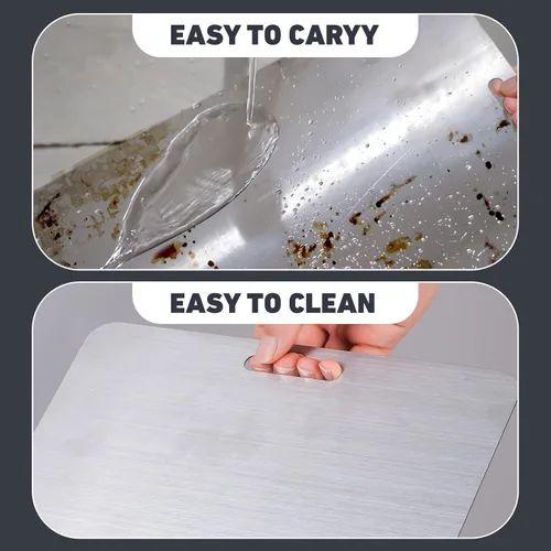 Miniatura 4 de Tabla de cortar de acero inoxidable, 3 tablas de cortar para cocina, tabla de cortar antiadherente inoxidable 304 para carne, frutas y verduras