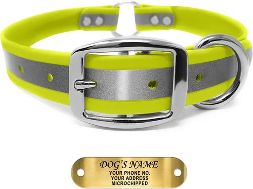 Miniatura 13 de Regal Dog Products Collar de Perro Reflectante Rosa Grande con Placa de Nombre Grabada Personalizada y Anillo Central de Servicio Pesado Collares