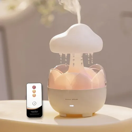 Humidificador portátil de gota de lluvia, difusor de aceite esencial en forma de nube, capacidad de 230 ml, control remoto, con luz nocturna y