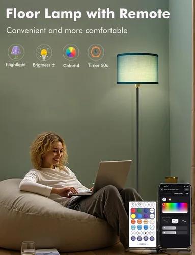 Miniatura 5 de YHW Lámparas de pie para sala de estar compatibles con Alexa Google, lámpara de pie lámparas altas para sala de estar, dormitorio, oficina, aula