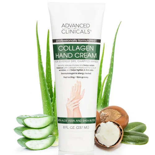 Advanced Clinicals Crema hidratante de colágeno para manos y cuerpo para el cuidado de la piel para piel seca y agrietada. Loción calmante e Crema