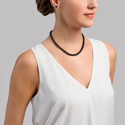 Miniatura 3 de The Pearl Source Collar redondo de oro de 14 quilates de 6.0 a 0.256 in, color negro genuino japonés Akoya de perlas cultivadas en agua salada de 20