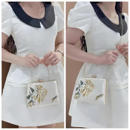 Miniatura 5 de Bolso bordado de seda para mujer, bolso de hombro rectangular, bolso cruzado para banquete de boda