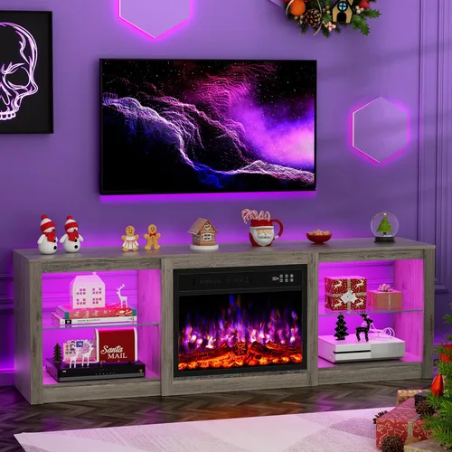 Miniatura 8 de BREEZEHEAT - Soporte de TV con chimenea eléctrica de 58 pulgadas para televisor de 65" - Centro de entretenimiento con chimenea de 18" y luz LED