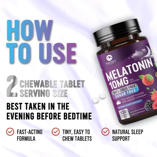 Miniatura 7 de Suplementos de apoyo para dormir de melatonina – Melatonina de disolución rápida de 10 mg por porción para adultos – Tabletas de melatonina