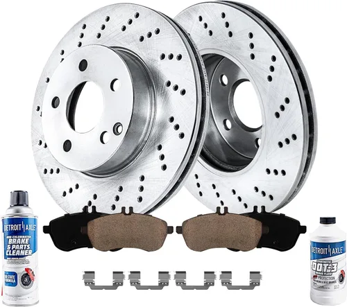 Detroit Axle - Kit de freno delantero para Mercedes-Benz C250 C300 C230 SLK250 [sin paquete deportivo], rotores de freno de disco ranurados