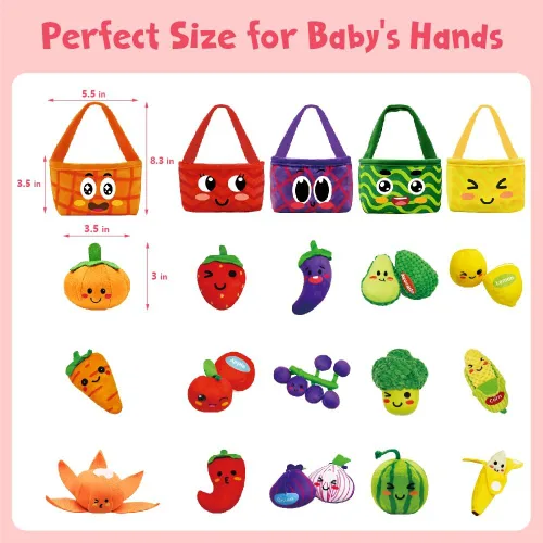Miniatura 7 de Comida de juguete para niños pequeños de 1 a 3 años, cesta de frutas y verduras, sonajero de clasificación de color, juego de comida chirriante