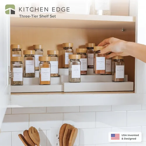 Miniatura 2 de KitchenEdge Organizador de especias expandible para gabinete, estante de 3 niveles para organización de especias (11 a 22 pulgadas), se adapta a 36