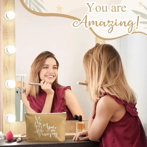 Miniatura 7 de Sieral - 20 piezas de regalo de agradecimiento a granel para mujeres, bolsa de maquillaje de lona inspiradora, bolsa de cosméticos, bolsa