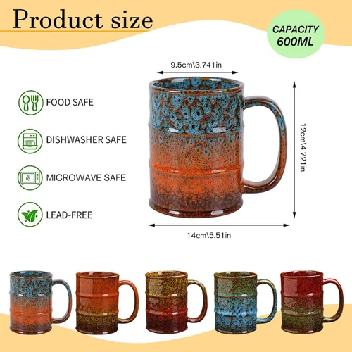 Miniatura 3 de Taza de café de cerámica marrón y amarilla de 20 onzas, grande, apta para lavavajillas y microondas, perfecta para la oficina y el hogar marrón