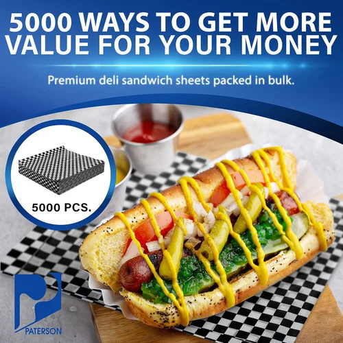 Miniatura 2 de Paterson Paper Deli Wrap - 5000 hojas de papel para sándwich, a cuadros, resistentes a la grasa, de 12 x 12 pulgadas (caja de 5000)