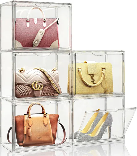 Miniatura 8 de Organizador de bolso para armario, organizador de almacenamiento de bolso, caja de exhibición apilable con puerta magnética, vitrina acrílica