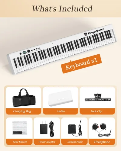 Miniatura 6 de Teclado de piano portátil, piano digital plegable semipesado de 88 teclas, tamaño completo, grano de madera, teclado de piano eléctrico con Blanco