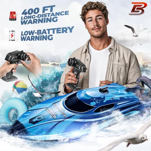 Miniatura 4 de BEZGAR Barco RC, Lancha a control remoto de 12 pulgadas para niños y adultos, barcos rápidos de velocidad RC de 25 KPH con batería de 700 mAh