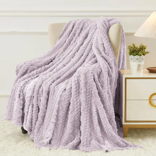 Miniatura 32 de Aganear Manta Gemela – Diseño elegante 3D, manta ligera portátil de lujo súper suave, esponjosa, cálida, acogedora, mullida para sofá, sala de Gris