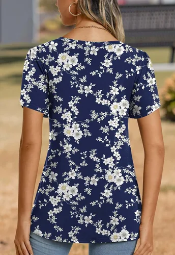 Miniatura 5 de CATHY 2025 - Blusas de verano para mujer, con mangas cortas, cuello en V, estilo túnica, tallas S-4XL