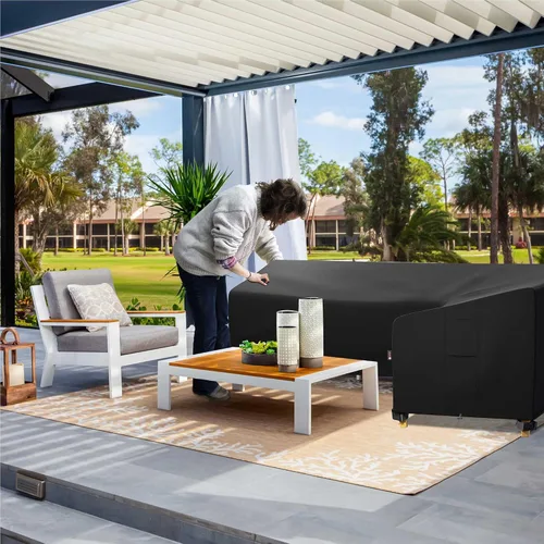 Miniatura 8 de iBirdie Funda para muebles de patio al aire libre de 130 x 100 pulgadas, 128 x 99 pulgadas, 126 x 98 pulgadas, sofá modular en forma de L, Negro