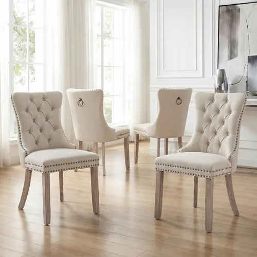 Miniatura 29 de Velvet Dining Chairs Set of 2, Tufted High Chairs with Nailhead Trim, Pull Ring, Black Solid Wood Legs, Elegant Upholstered Accent Chairs for Dining