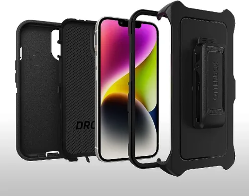 Miniatura 4 de OtterBox Funda de la serie Defender para iPhone 14 Plus - Negro, resistente y duradera, con protección de puerto, incluye clip de funda y soporte
