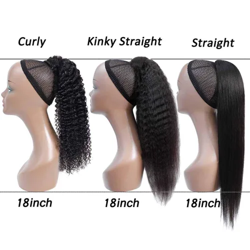 Miniatura 5 de Extensiones de cabello humano Yaki Afro Kinky rizado cola de caballo con cordón, cabello humano de color natural con clip, cola de caballo rizado