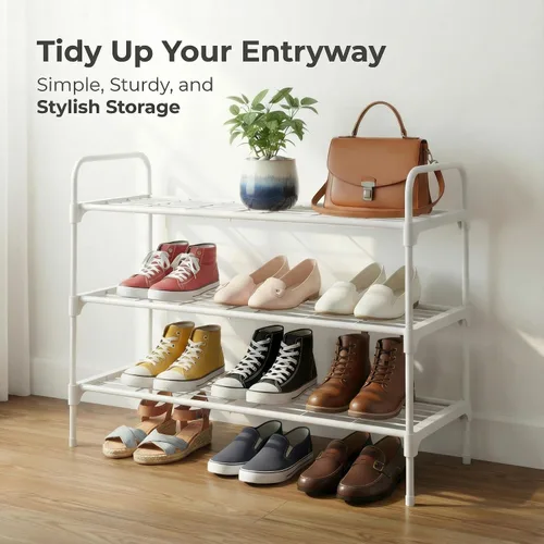 Miniatura 3 de 3-Tler - Zapatero organizador para zapatos, hierro inoxidable, estante espacioso para almacenamiento de zapatos para armario o entrada, se adapta a