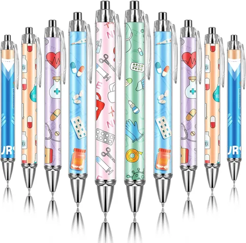 Divertidos bolígrafos de enfermera, encantadores bolígrafos de punta de bola de dibujos animados, tinta negra, retráctil, de presión, bolígrafo de