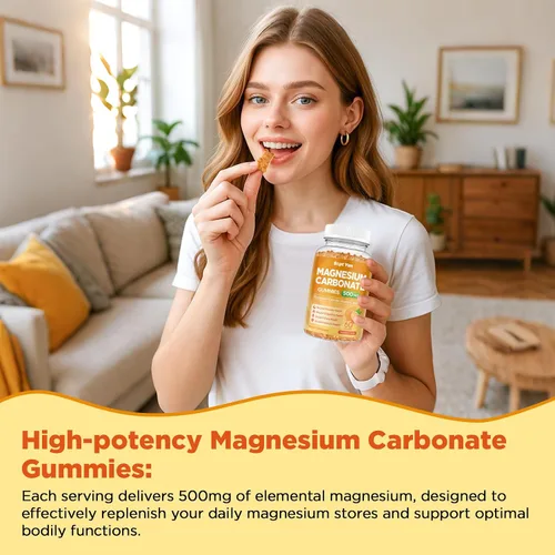 Miniatura 5 de Gomitas de carbonato de magnesio de 500 mg, suplemento de magnesio con vitamina C, D3 y B6 para apoyo muscular, hueso, digestivo e inmunológico