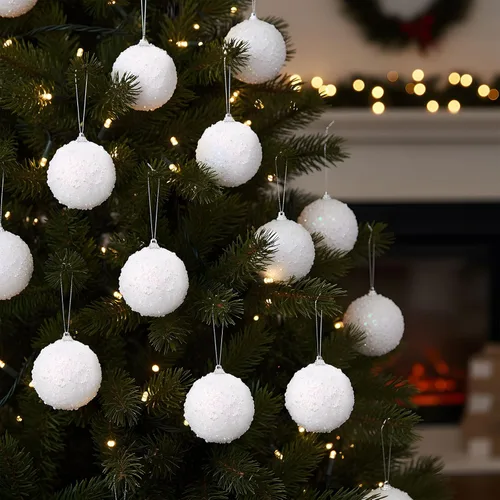 Miniatura 4 de Lyrow 24 piezas 3.15" Juego de adornos de bola de Navidad con purpurina, bola de espuma con lentejuelas colgante, decorativa, en masa, para árbol