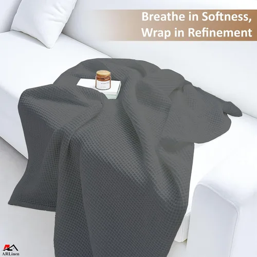 Miniatura 7 de ARlinen Manta de cama de gofres, 100% algodón, suave, ligera, transpirable, manta térmica para todas las estaciones, tamaño King, gris oscuro