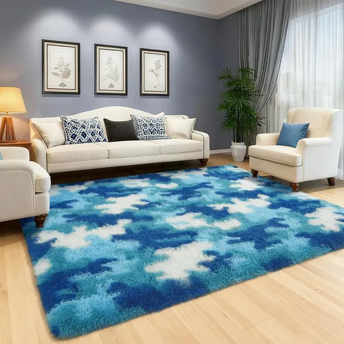 Miniatura 35 de AROGAN Alfombras de área suaves de arco iris para habitación de niñas de 6x9 pies, alfombras esponjosas de dormitorio para niñas, alfombra