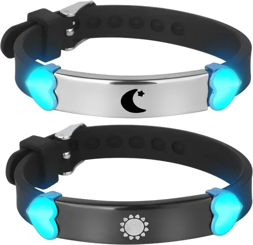 Miniatura 8 de 2 unids/set Herat Matching Pareja Pulseras Grow in the Dark English Letter Acero inoxidable Silicona Pulsera Novio Novia Esposa Regalo del Día