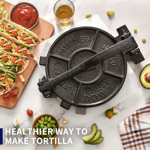 Miniatura 5 de Prensa para tortillas ARC de 10.4" Incluye 100 piezas de papel de pergamino, preparador de tortillas de hierro fundido, negro gris